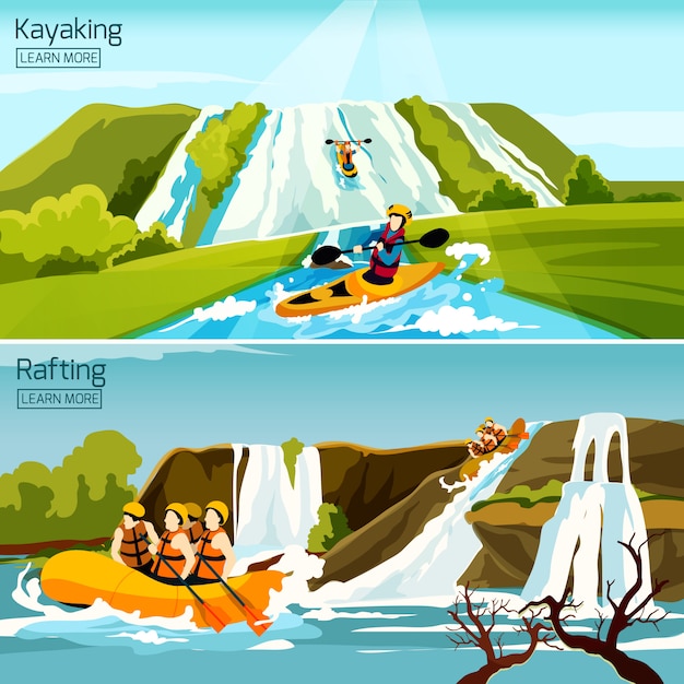 Free vector rafting canoeing kayaking compositions