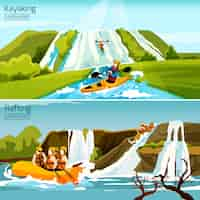 Free vector rafting canoeing kayaking compositions