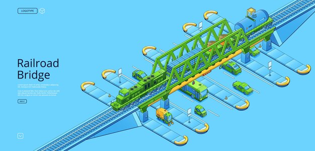 railroad bridge banner with isometric cargo train