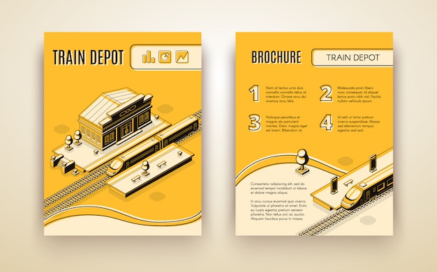 Railway company isometric promo brochure