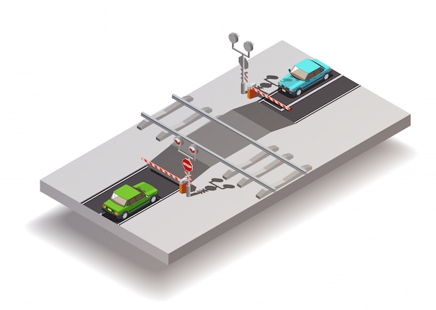 Railway crossing isometric composition