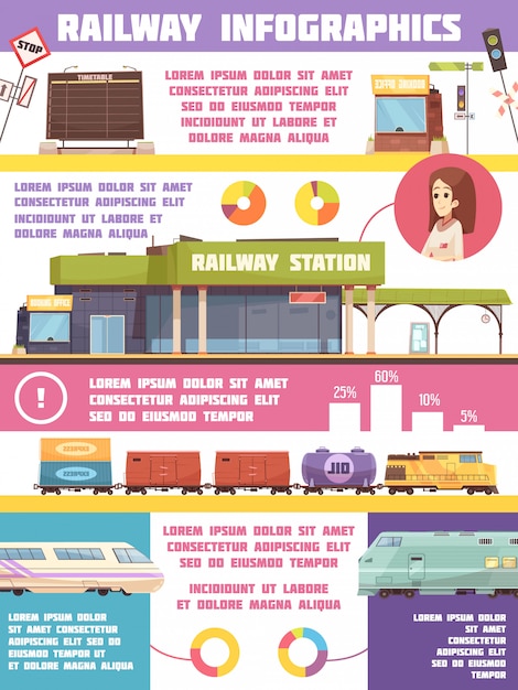 Free vector railway infographics flat template