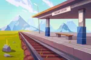 Бесплатное векторное изображение Железнодорожный вокзал в горах