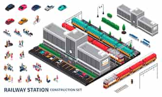 無料ベクター 駅建設セット