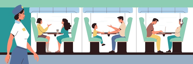 Free Vector railway station flat concept with passengers in train interior vector illustration