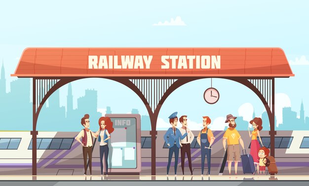 Железнодорожный вокзал векторная иллюстрация