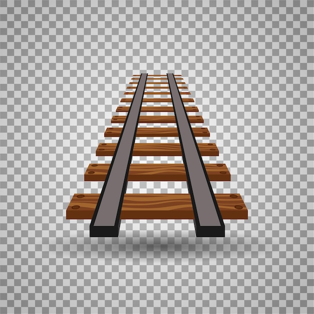 Binari ferroviari o linea stradale su sfondo trasparente. parte dell'illustrazione dell'elemento della rotaia diritta