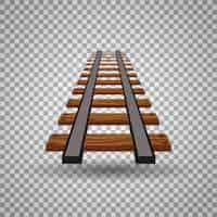 Free vector railway tracks or rail road line on transparent background. part of straight rail element illustration