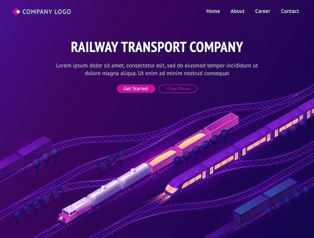 Бесплатное векторное изображение Железнодорожная транспортная компания изометрической целевой страницы