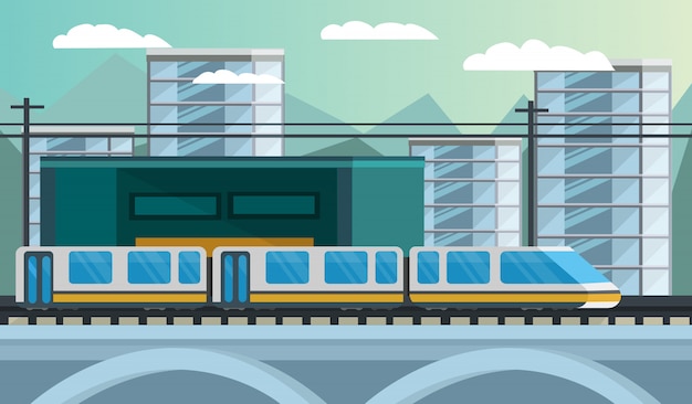 Railway transport orthogonal illustration