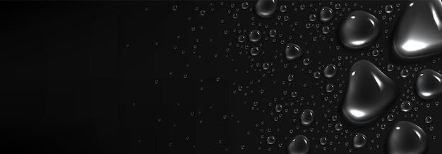 Vettore gratuito gocce di pioggia su sfondo nero condensazione dell'acqua