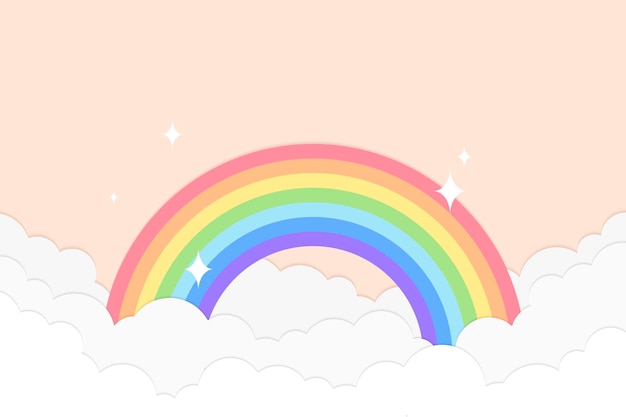 Rainbow Background, Pastel Paper Cut Style Vector