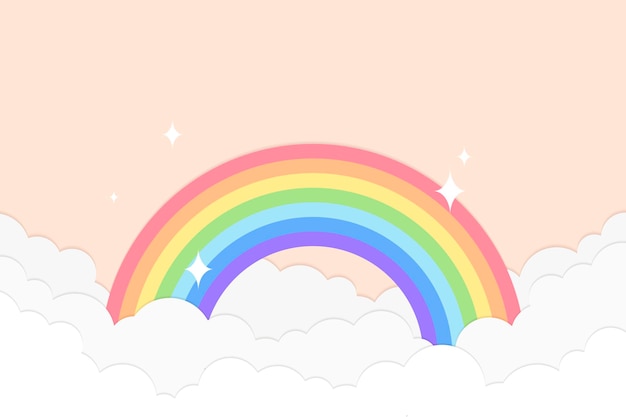 虹の背景、パステル紙カットスタイルベクトル