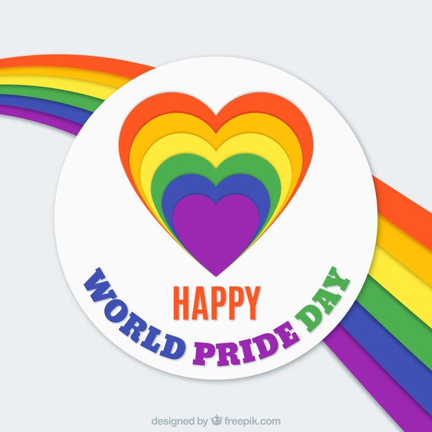 Rainbow background with world pride day heart