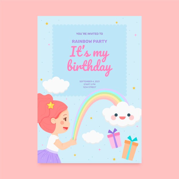 Rainbow birthday invitation template