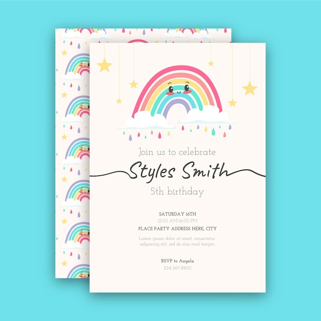 Vettore gratuito modello di invito di compleanno arcobaleno