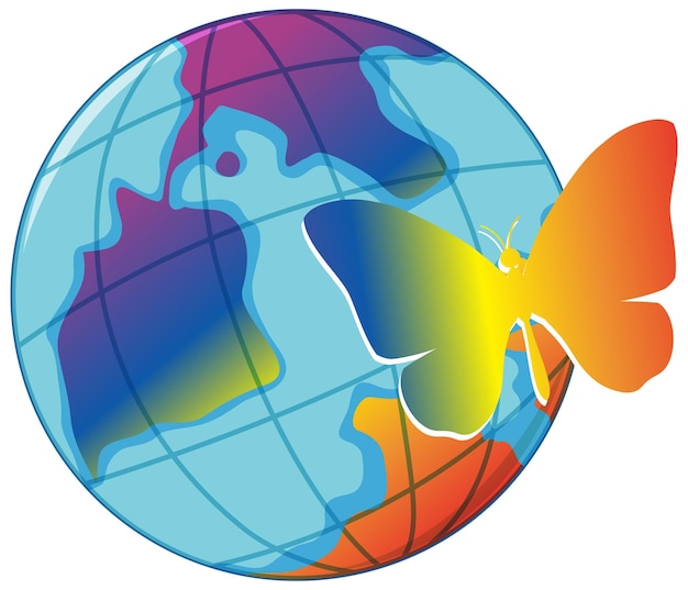 無料ベクター レインボーバタフライと地球儀