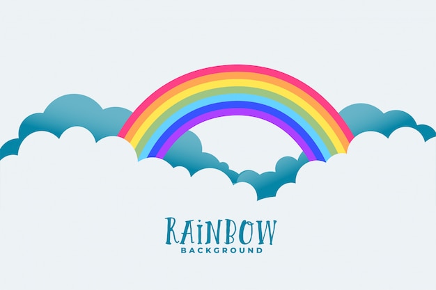 Rainbow above clouds background