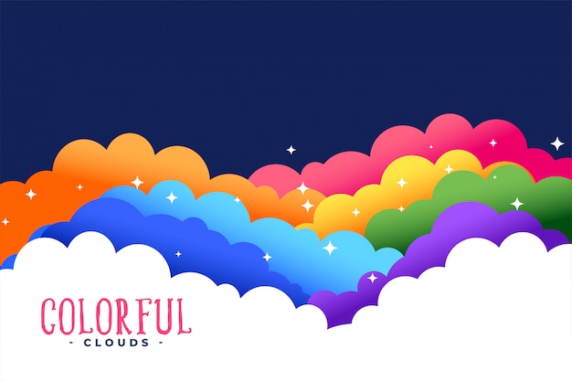 Rainbow colors clouds with stars background