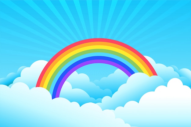 Rainbow covered in clouds and sky background