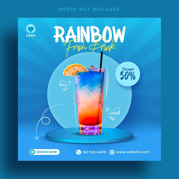 Rainbow fresh drink sale social media post advertising banner template