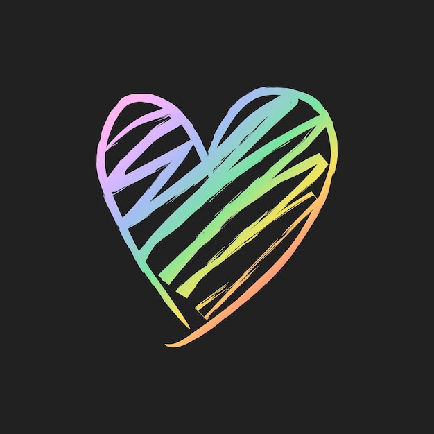 Free vector rainbow holographic heart element vector in hand drawn style