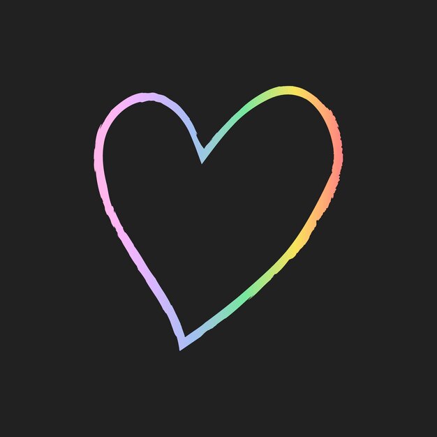 Rainbow holographic heart element vector in hand drawn style