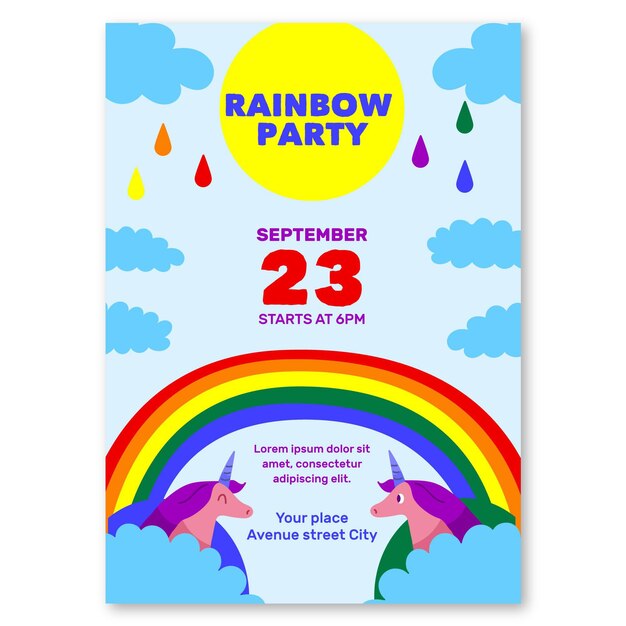 Free Vector | Rainbow birthday invitation template