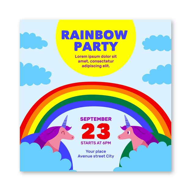 Rainbow party square flyer