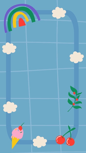 Бесплатное векторное изображение Радужные обои для телефона, милый рисунок на сетке в синем векторе