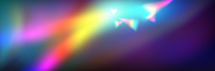 무료 Vector 레인보우 프리즘 라이트 크리스탈 유리 오버레이 텍스처 홀로그램 플레어(스파클 및 무지개 빛깔의 섬광 마법 효과) 투명한 배경의 홀로그램 굴절 필터 추상 후광 햇빛 흐림