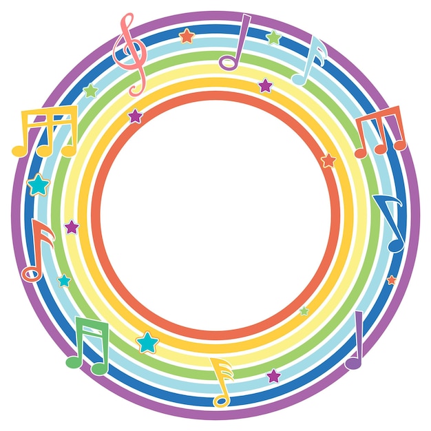 Free vector rainbow round frame with music melody symbols