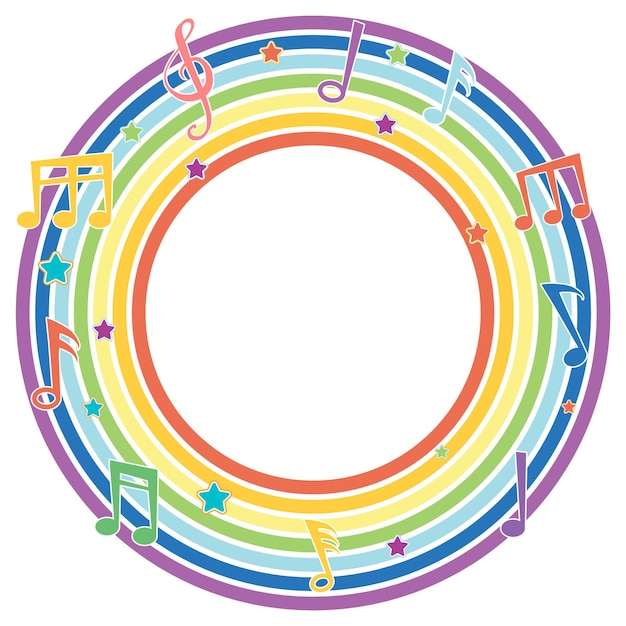 Rainbow round frame with music melody symbols