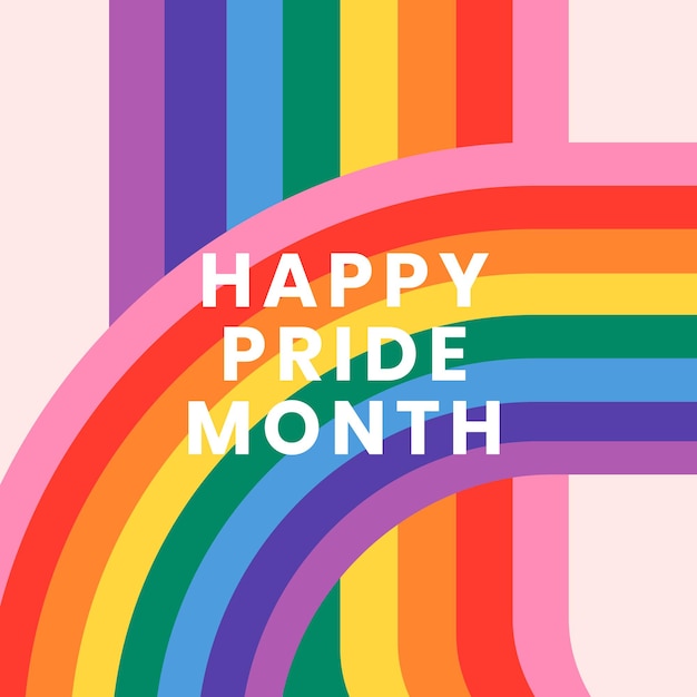 Rainbow template vector with happy pride month text