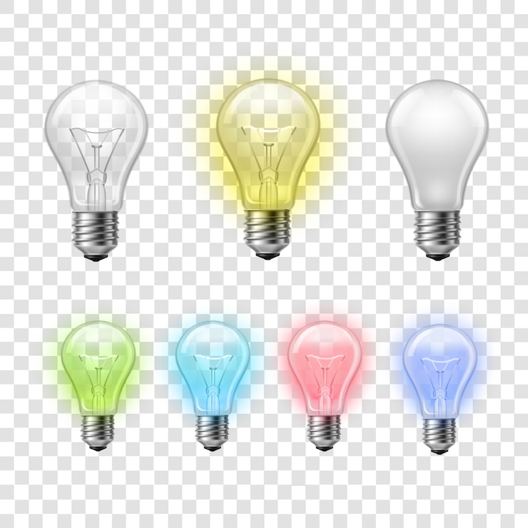 Free Vector rainbow transparent light bulbs set background