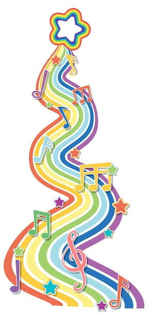 Vettore gratuito onda arcobaleno con simboli di melodia