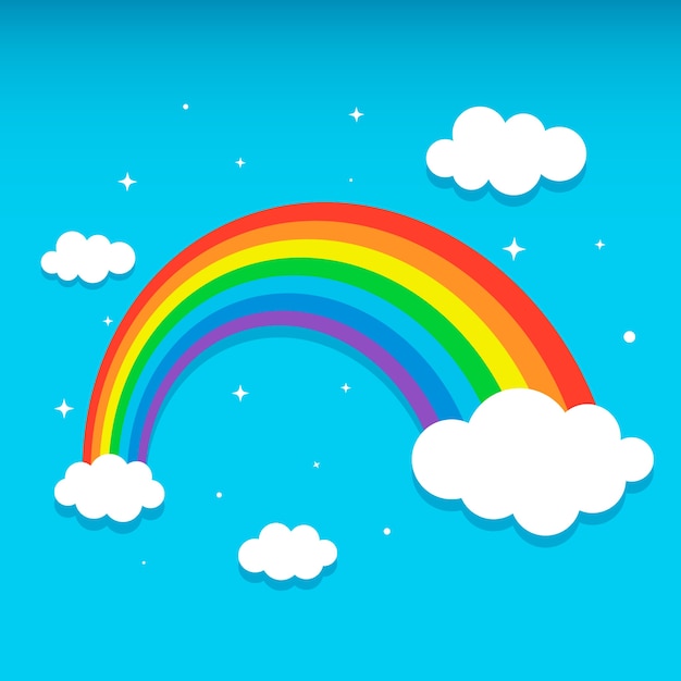 Rainbow with clouds and stars