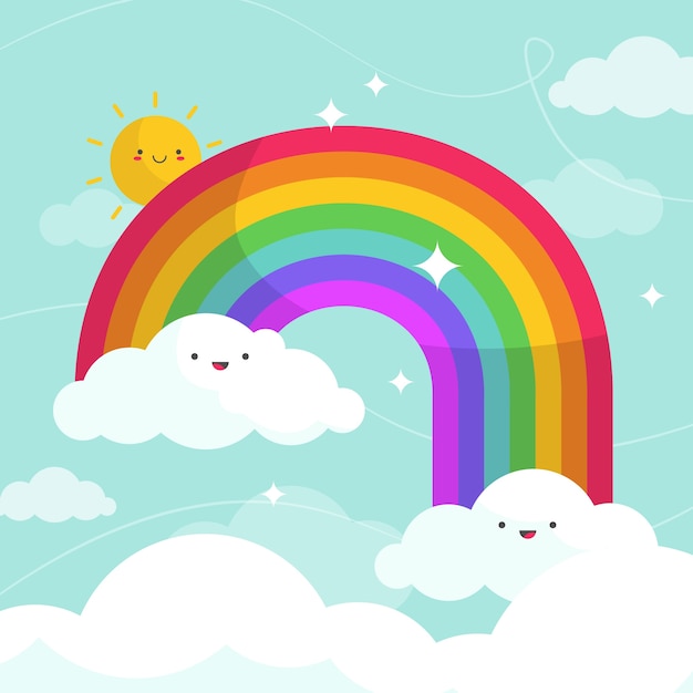 Free vector rainbow with clouds