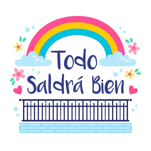 Free vector rainbow with everything will be ok lettering in spanish