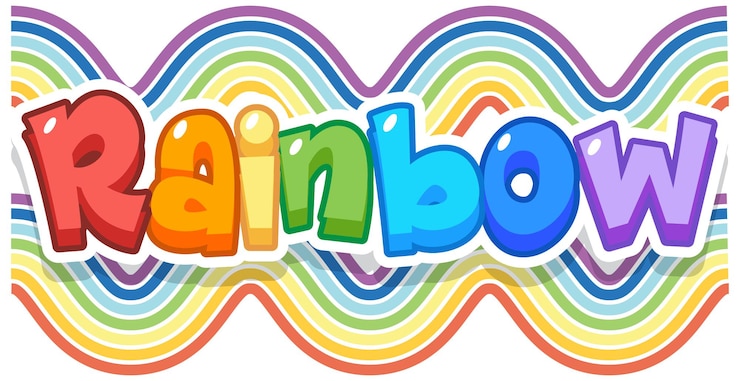 मुफ़्त वेक्टर rainbow word logo on rainbow wave background