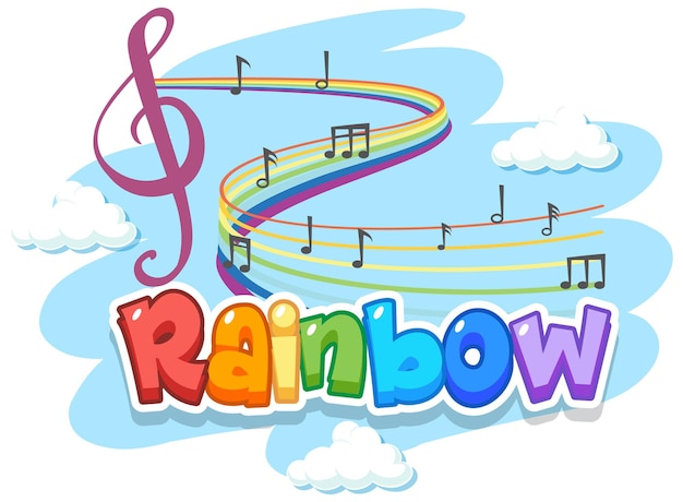 メロディーのシンボルと空の虹の言葉のロゴ
