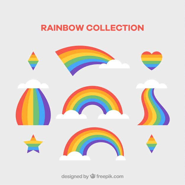 Rainbows collection with different shapes in flat syle