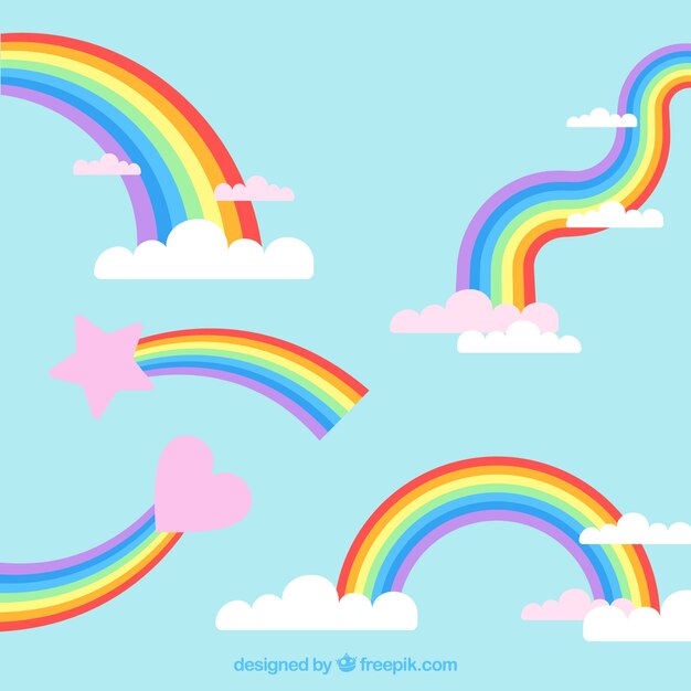 Rainbows collection with different shapes in flat syle