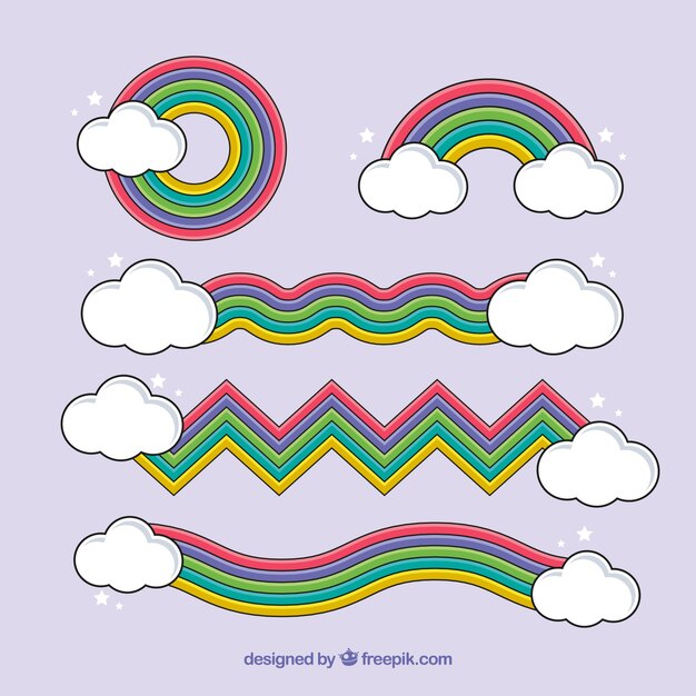 フラットシルエットの異なる形の虹のコレクション