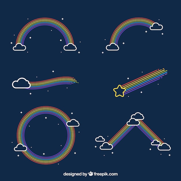 Free vector rainbows collection with different shapes in flat syle