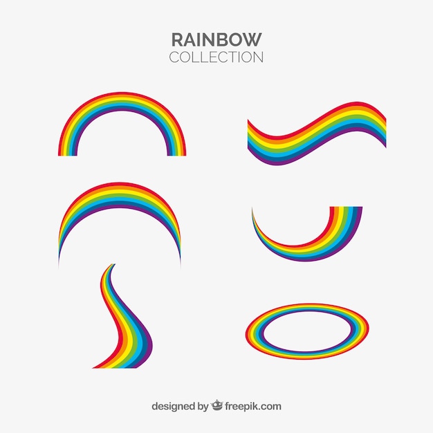 Rainbows collection with different shapes in flat syle