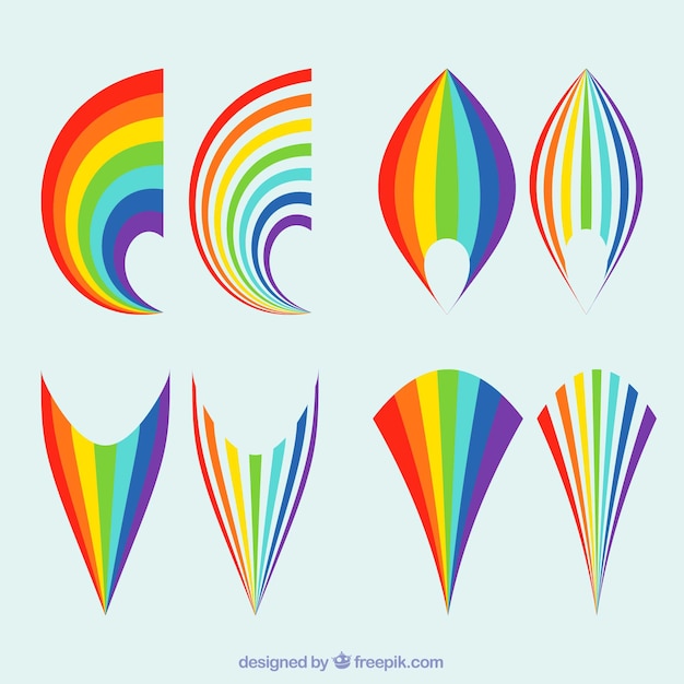 Free vector rainbows collection with different shapes in flat syle