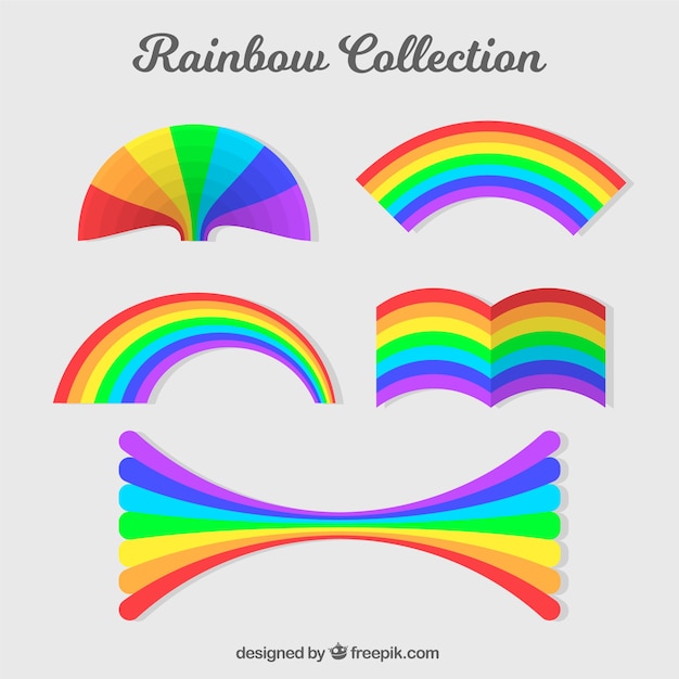 Free vector rainbows collection with different shapes in flat syle