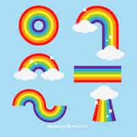 Free vector rainbows collection with different shapes in flat syle