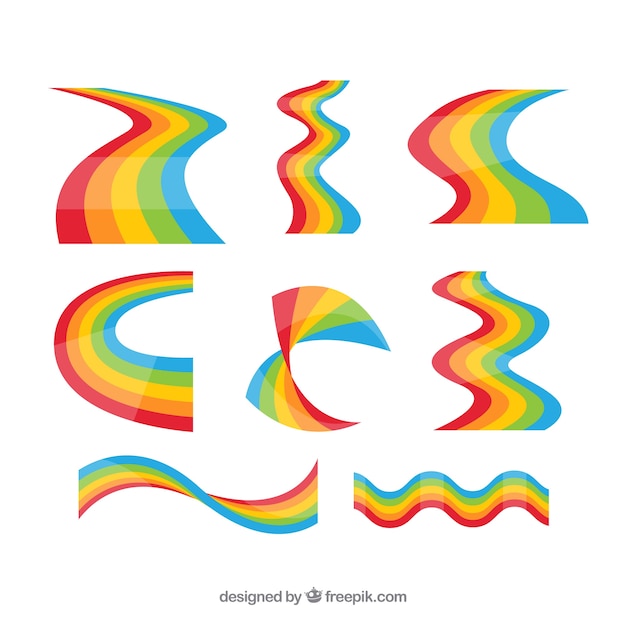 Бесплатное векторное изображение Коллекция радуг с различными формами в плоском сале